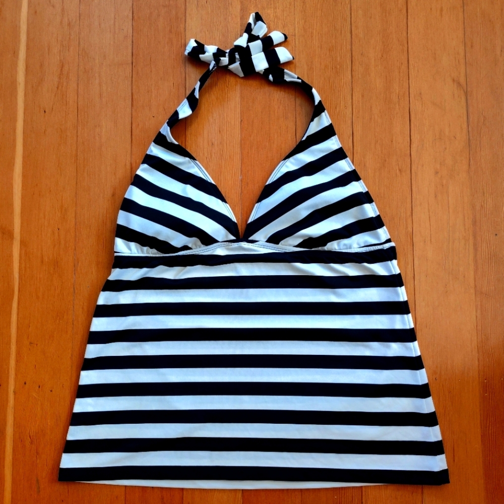 Stripped Halter Tankini Top Size XL Black and White Mossimo